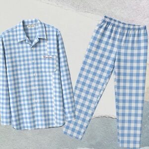 Sky Blue and White Checkered Pajama Set